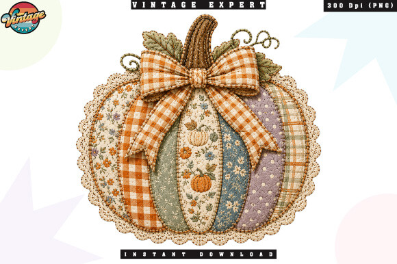 Cottagecore Pumpkin Patchwork PNG