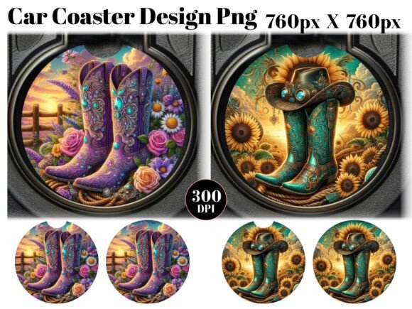 Cowboy Boots Car Coaster PNG Sublimation