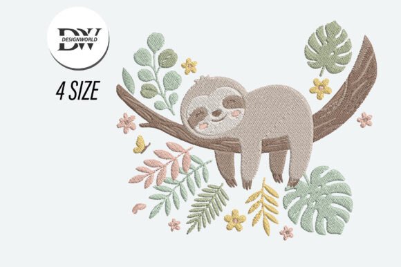 Cute Sloth Embroidery Design