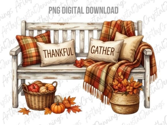 Fall Thankful Gathering Bench PNG