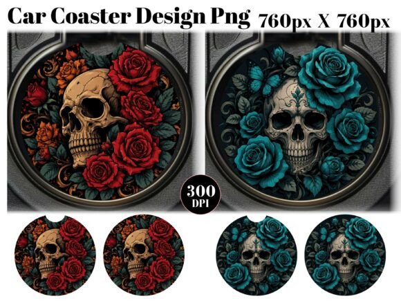 Floral Skull Car Coaster PNG Sublimation