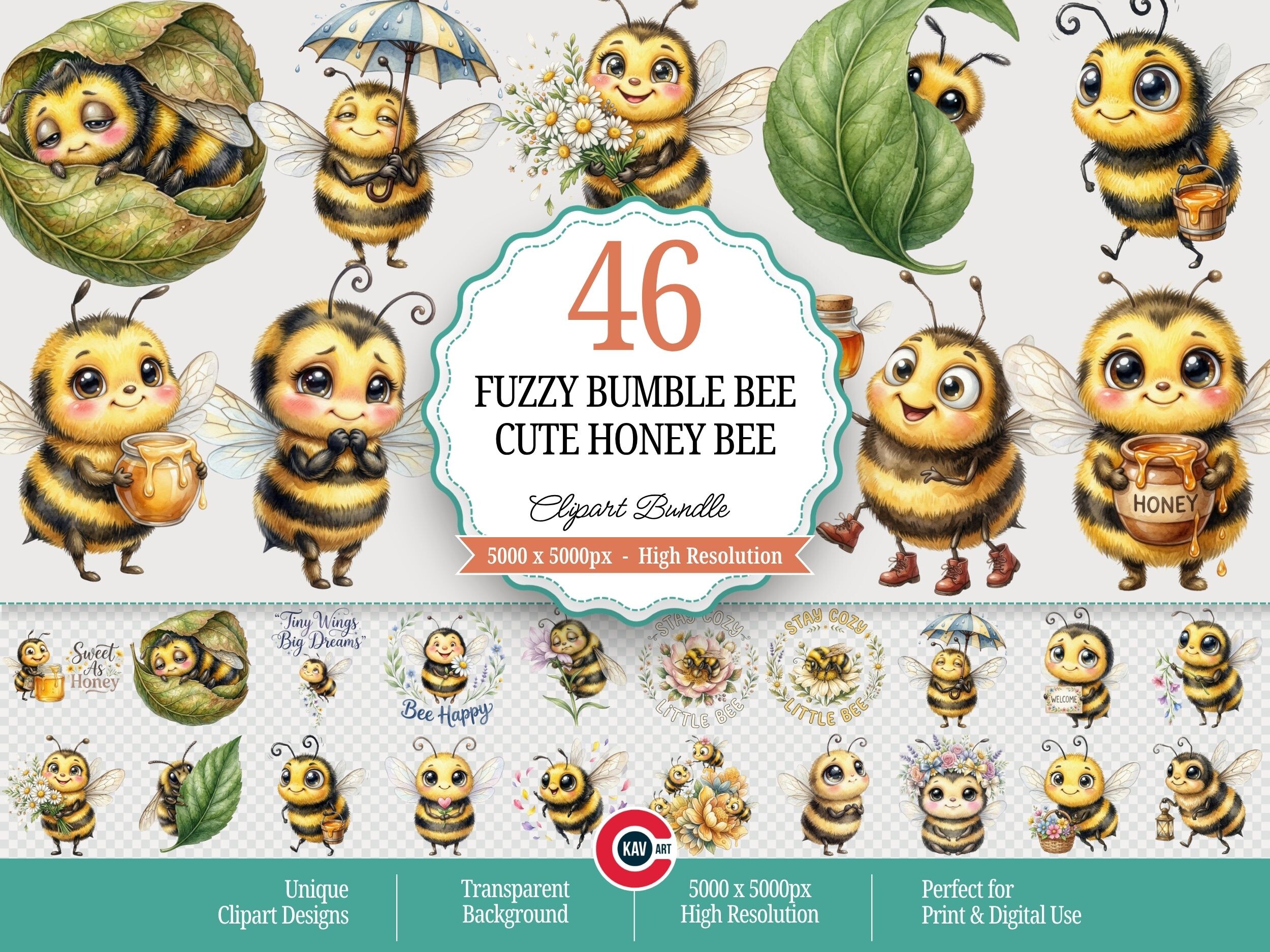 Fuzzy Bumble Bee Cute Spring Honey Bee Graphic by c.kav.art · Creative ...