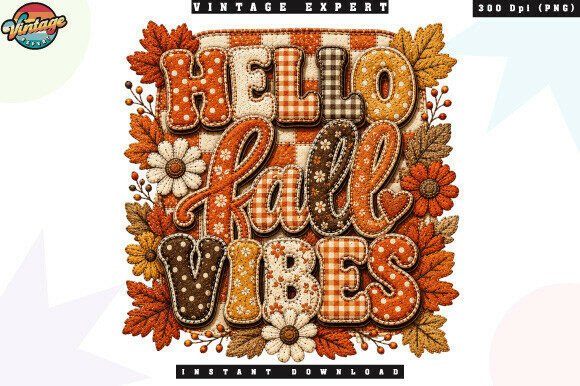 Hello Fall Vibes Patchwork PNG