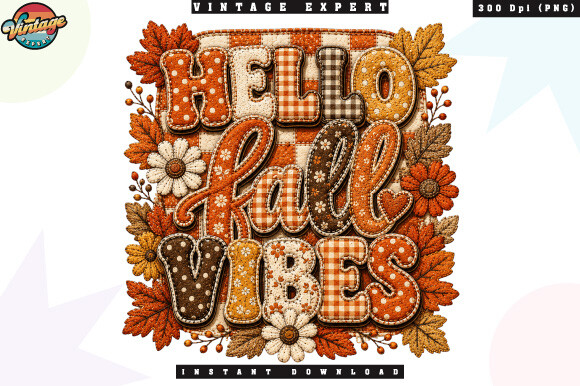 Hello Fall Vibes Patchwork PNG
