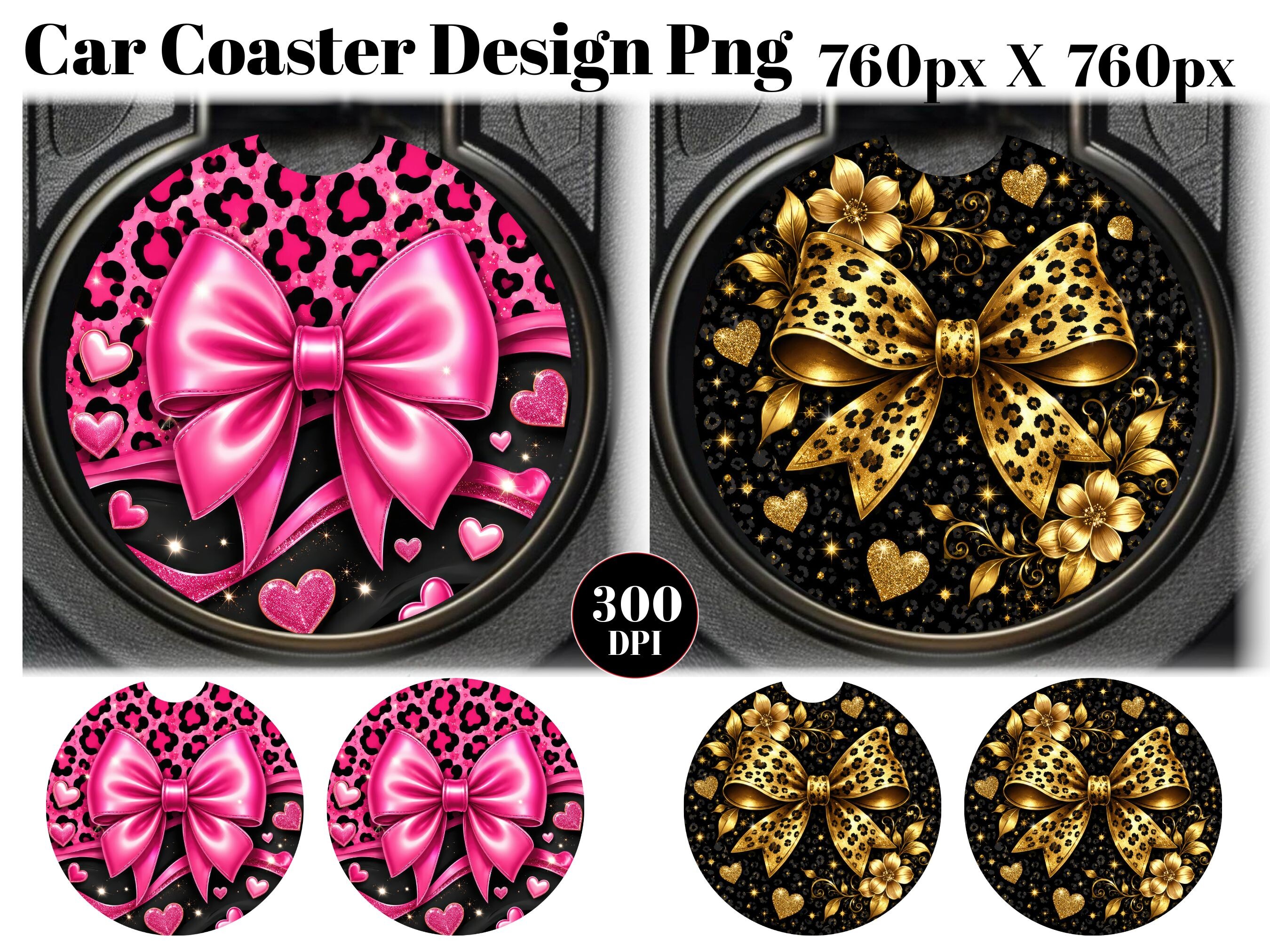 Leopard Print Bow Car Coaster PNG