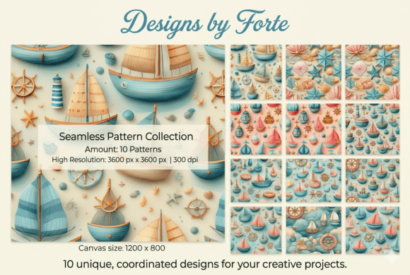 Pastel Harbor Seamless Patterns Graphics