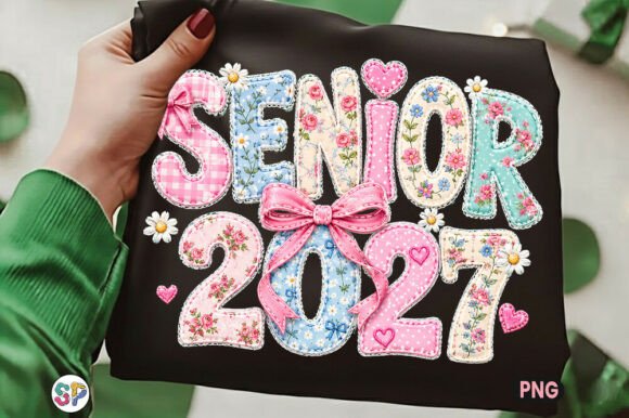 Patchwork Senior 2027 Coquette Shirt PNG