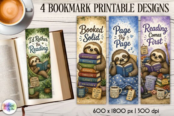 Sloth Book Lover Printable Bookmarks