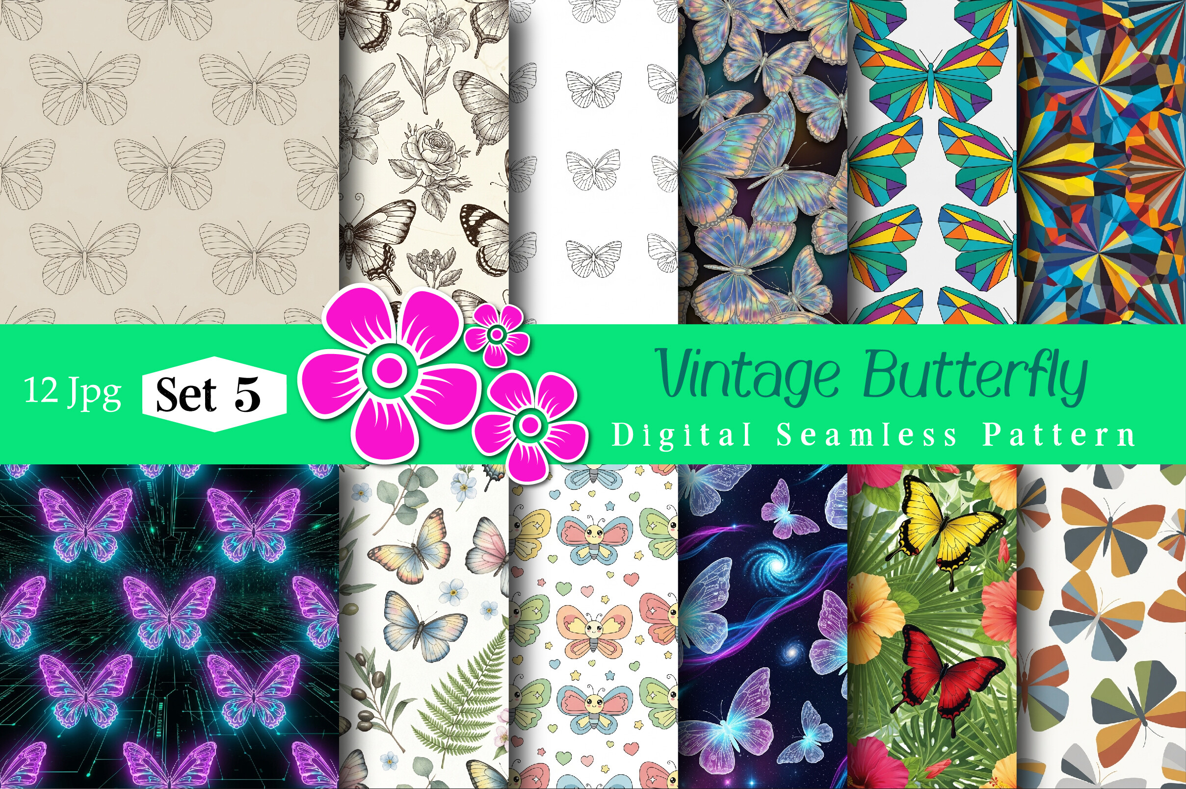 Vintage Butterfly Digital Pattern Graphic by FontSupply Studio ...