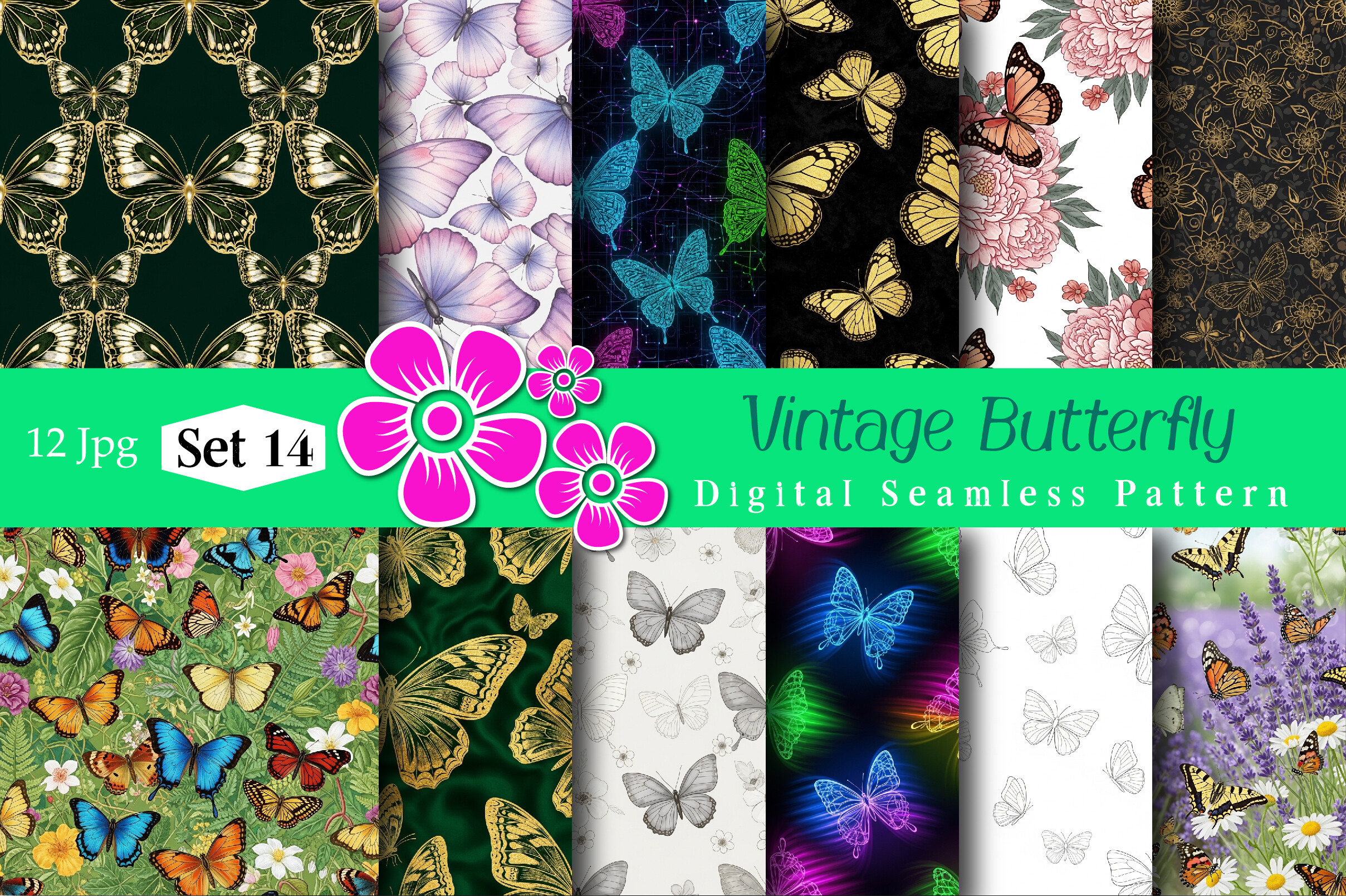 Vintage Butterfly Digital Pattern Graphic by FontSupply Studio ...