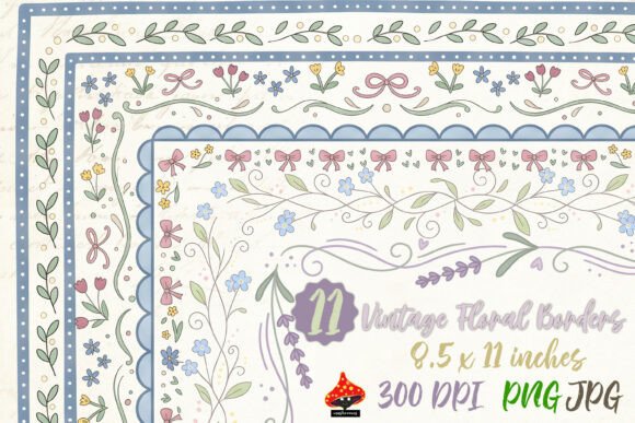 Vintage Floral Borders 11 PNG Bundle