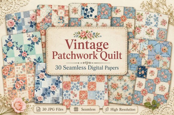 Vintage Patchwork Quilt Seamless Digital