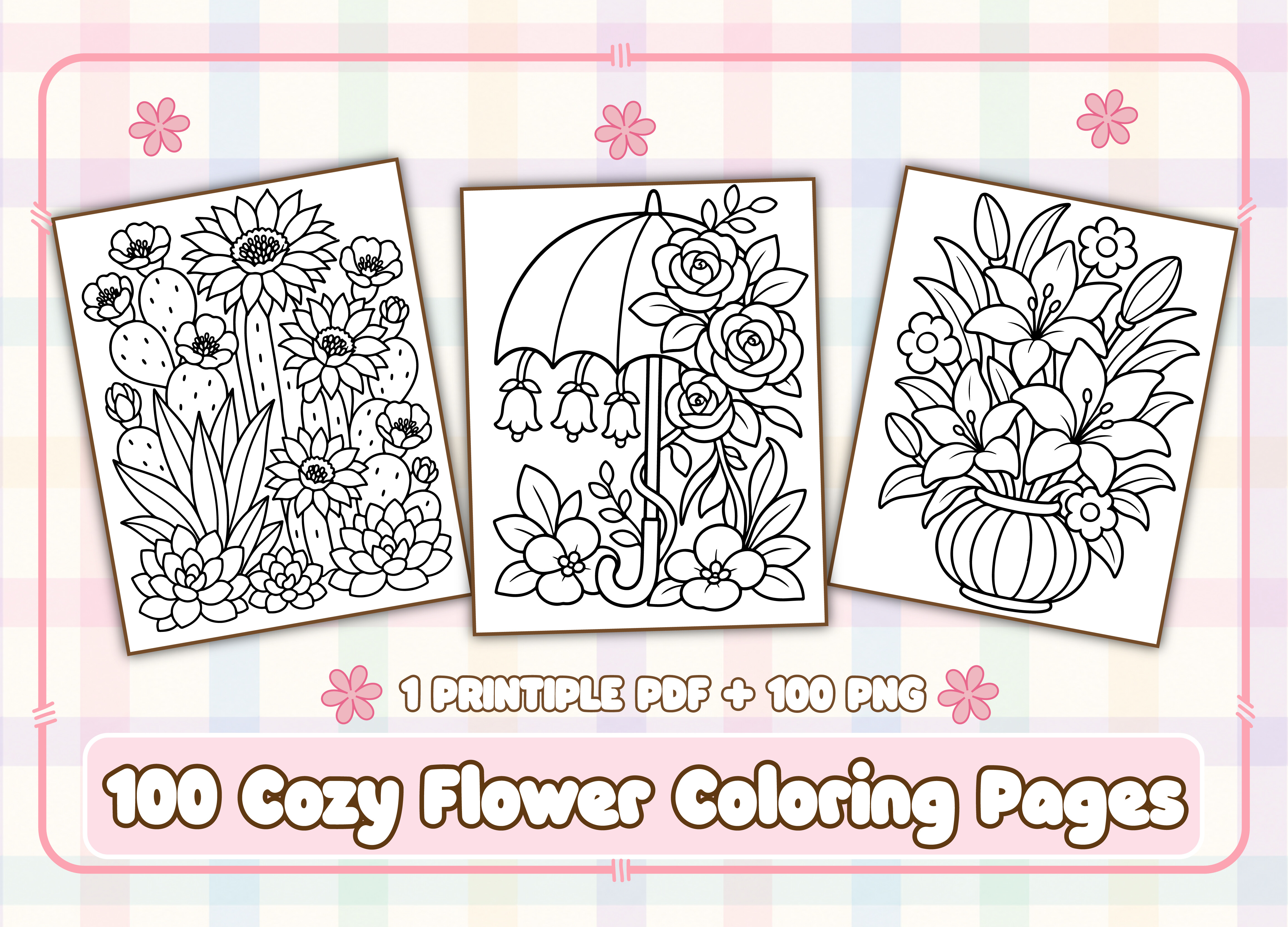 100 Cozy Flower Coloring Pages for Adult
