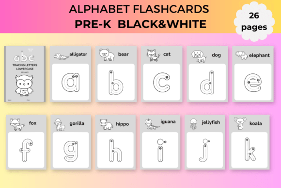 B&W LOWERCASE ALPHABET FLASHCARDS