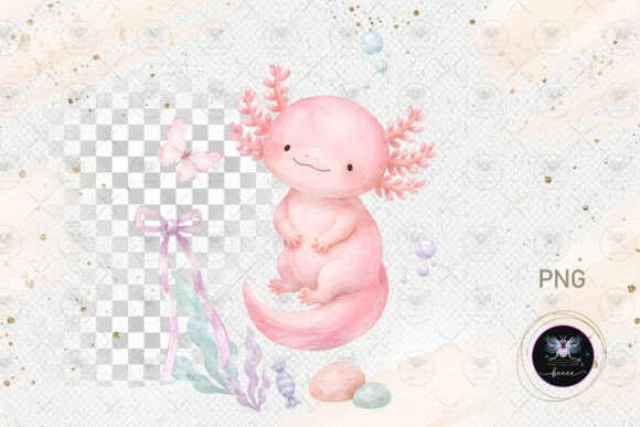 Baby Axolotl Clipart Watercolor nursery print
