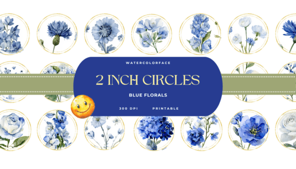 Blue Floral 2 Inch Circles Ephemera