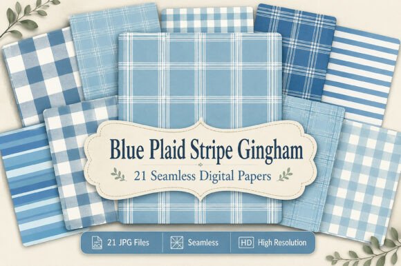 Blue Plaid Stripe Gingham Pattern Set