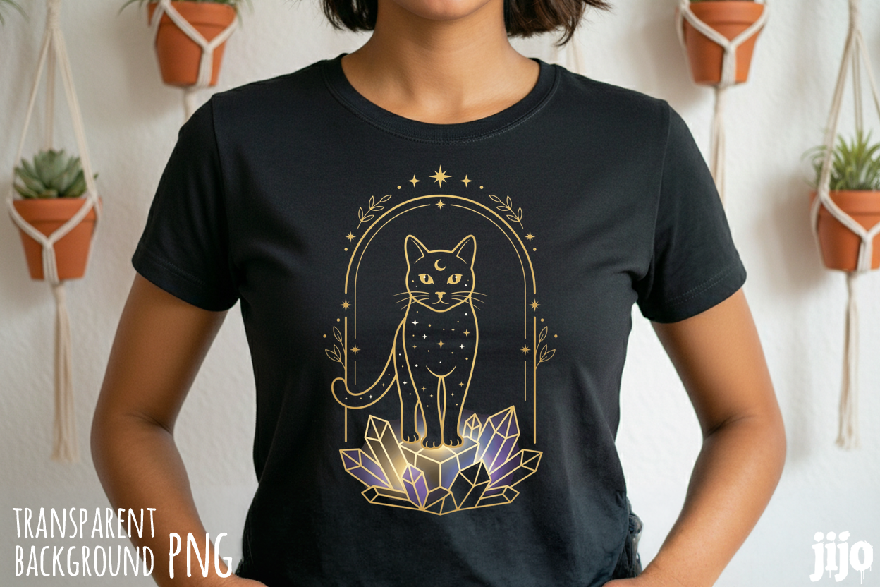 Cat Crystals Celestial Stars PNG
