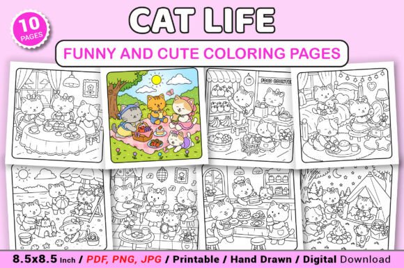 Cat Life Funny and Cute Coloring Pages