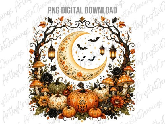 Celestial Autumn Moon Pumpkin PNG