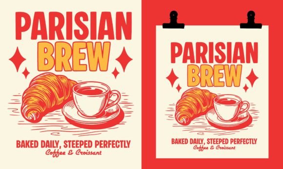 Coffee and Croissant Cafe Poster Design