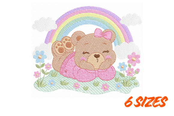 Cute Bear Rainbow Embroidery Design Set