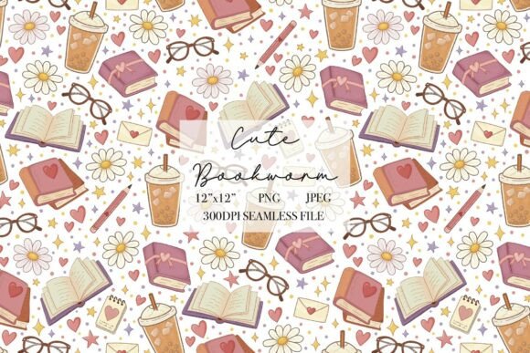 Cute Bookworm Seamless Pattern