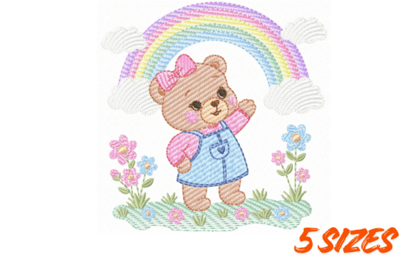 Cute Rainbow Bear Embroidery Design Set