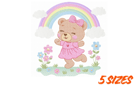 Dancing Teddy Bear Rainbow Embroidery Ar