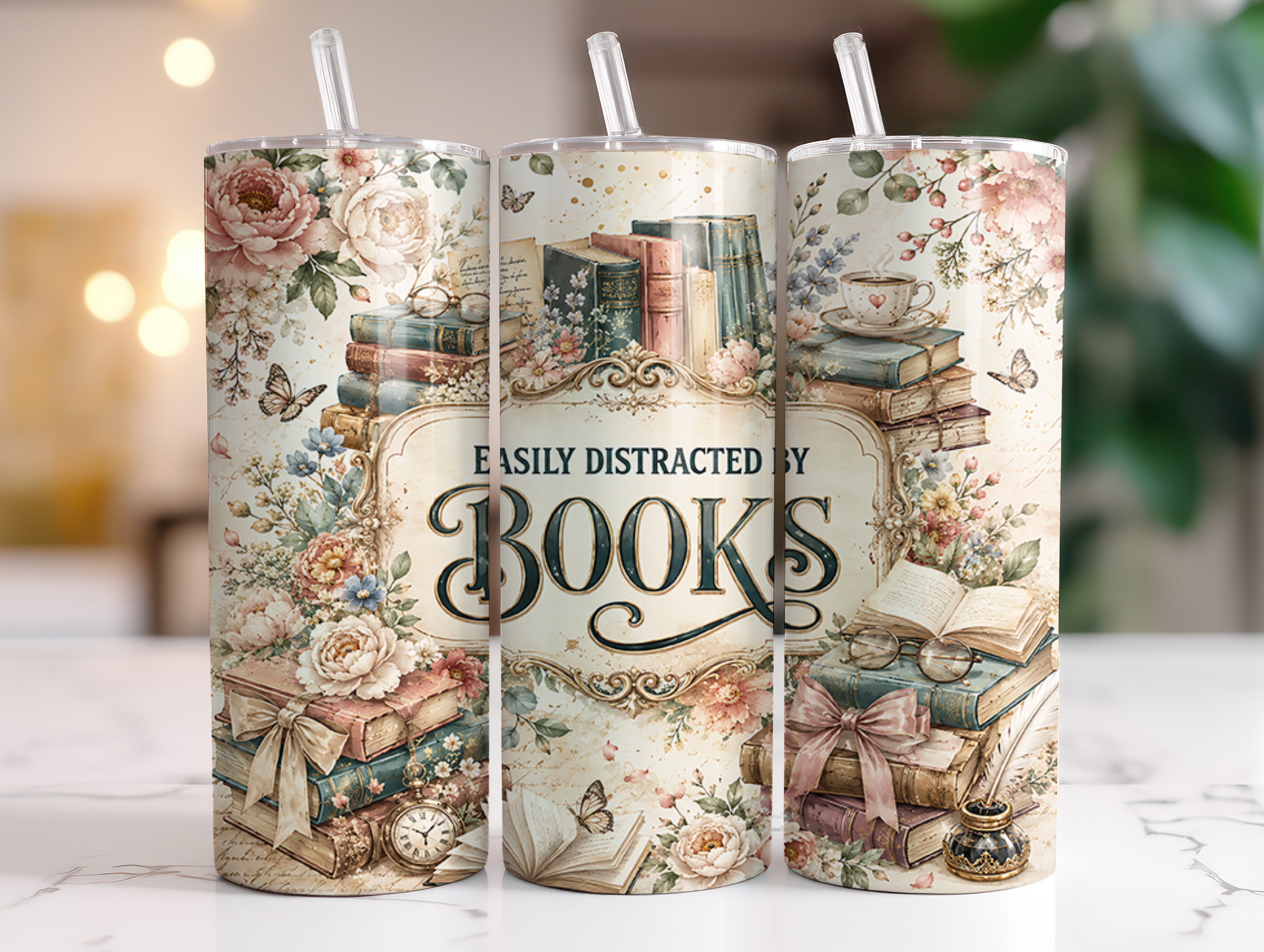 Easily Distracted by Books Tumbler Wraps