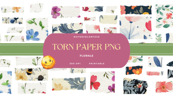 Floral Pattern Torn Washi Paper