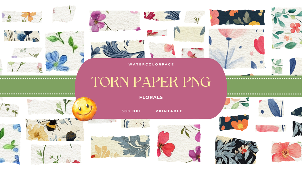 Floral Pattern Torn Washi Paper