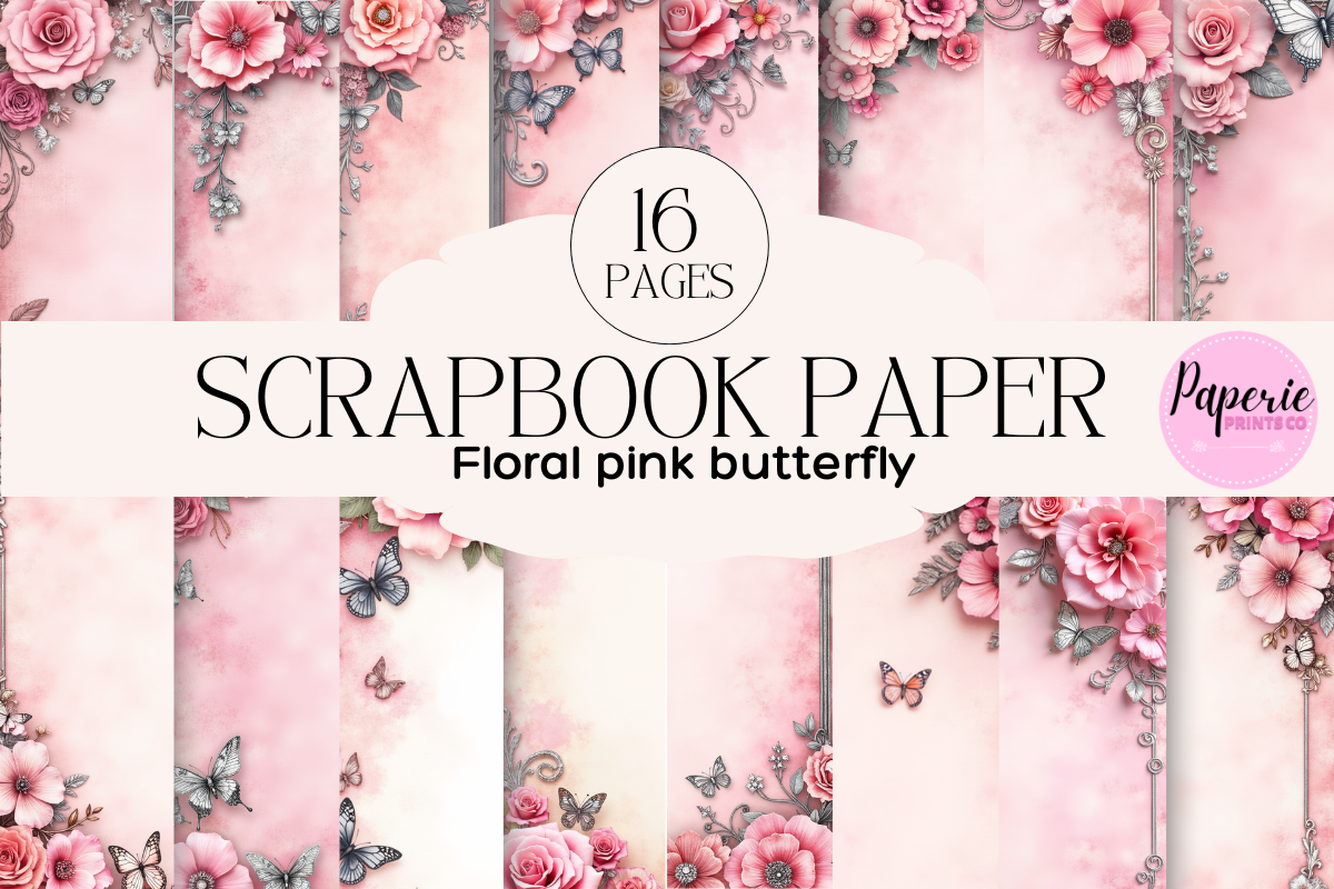 Floral Pink Butterfly Scrapbook Paper Graphic by PaperiePrintsCo ...