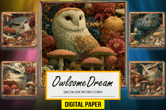 Giant Owl over Tiny Forest Scenery Arts