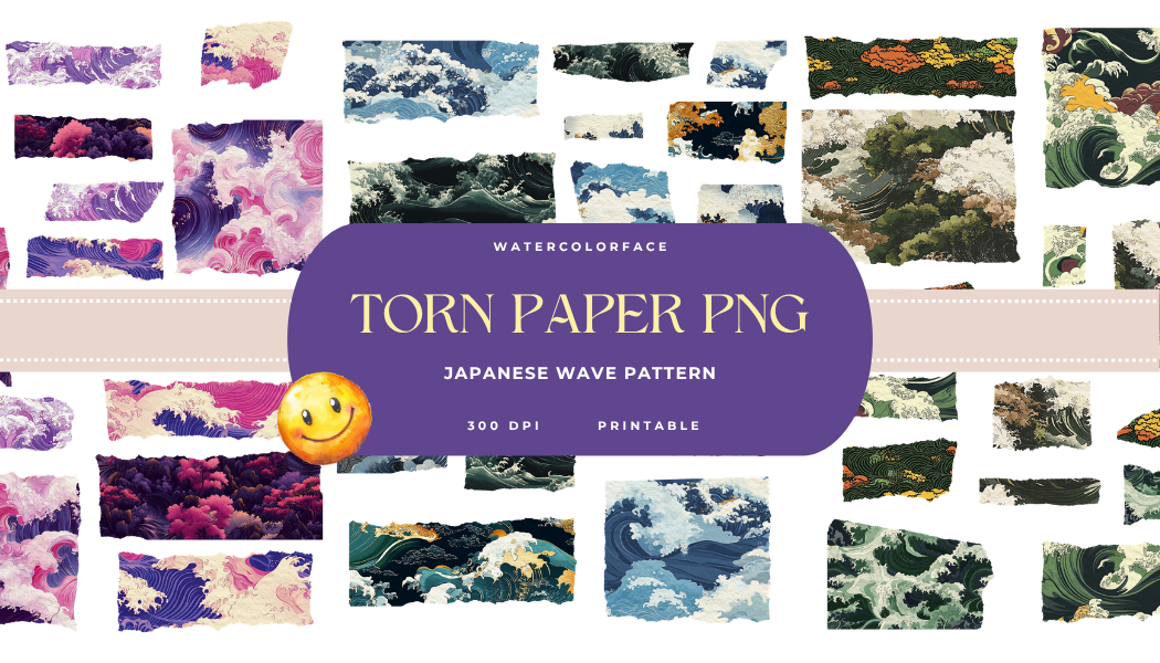 Japanese Wave Pattern Torn Paper PNG