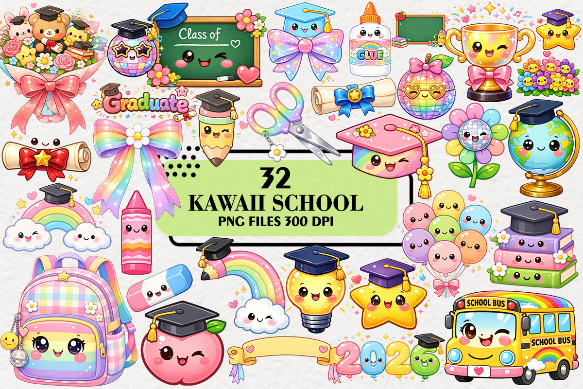 Kawaii School Graduation Clipart Bundle Graphic by Artistic Garden ...