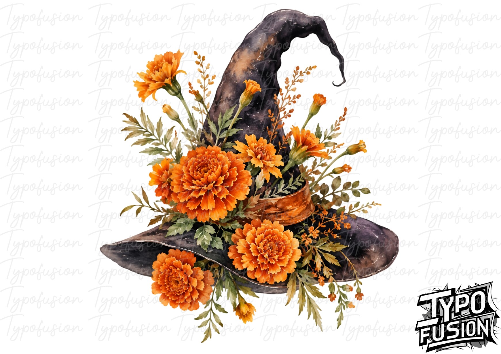 Marigold Witch Hat Watercolor Clipart Graphic by typofusion · Creative ...