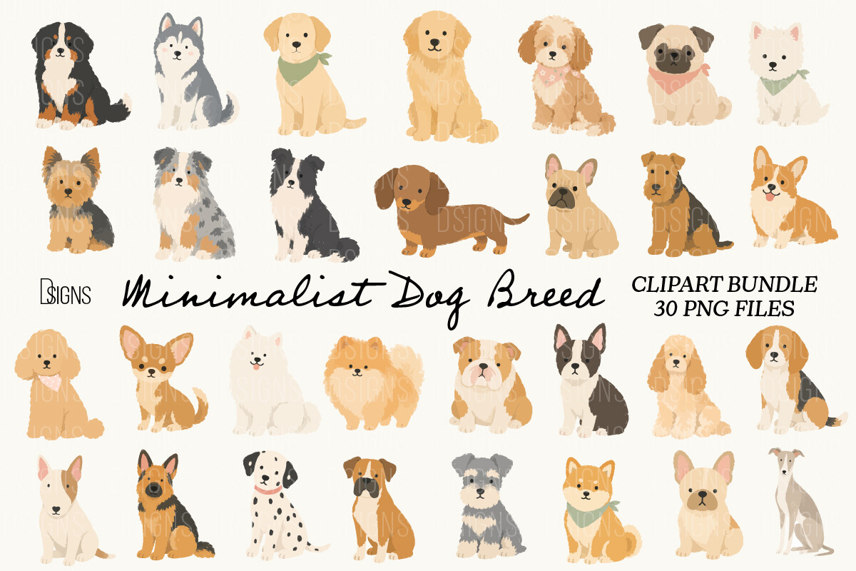 Minimalist Cute Dog Breed Clipart Bundle