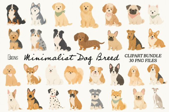 Minimalist cute dog breed clipart bundle including simple golden retriever face outline