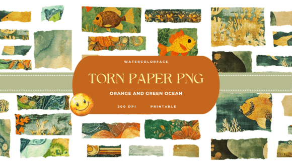 Orange and Green Ocean Theme Torn Paper