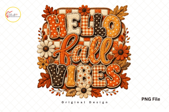 Patchwork Autumn Hello Fall Vibes PNG
