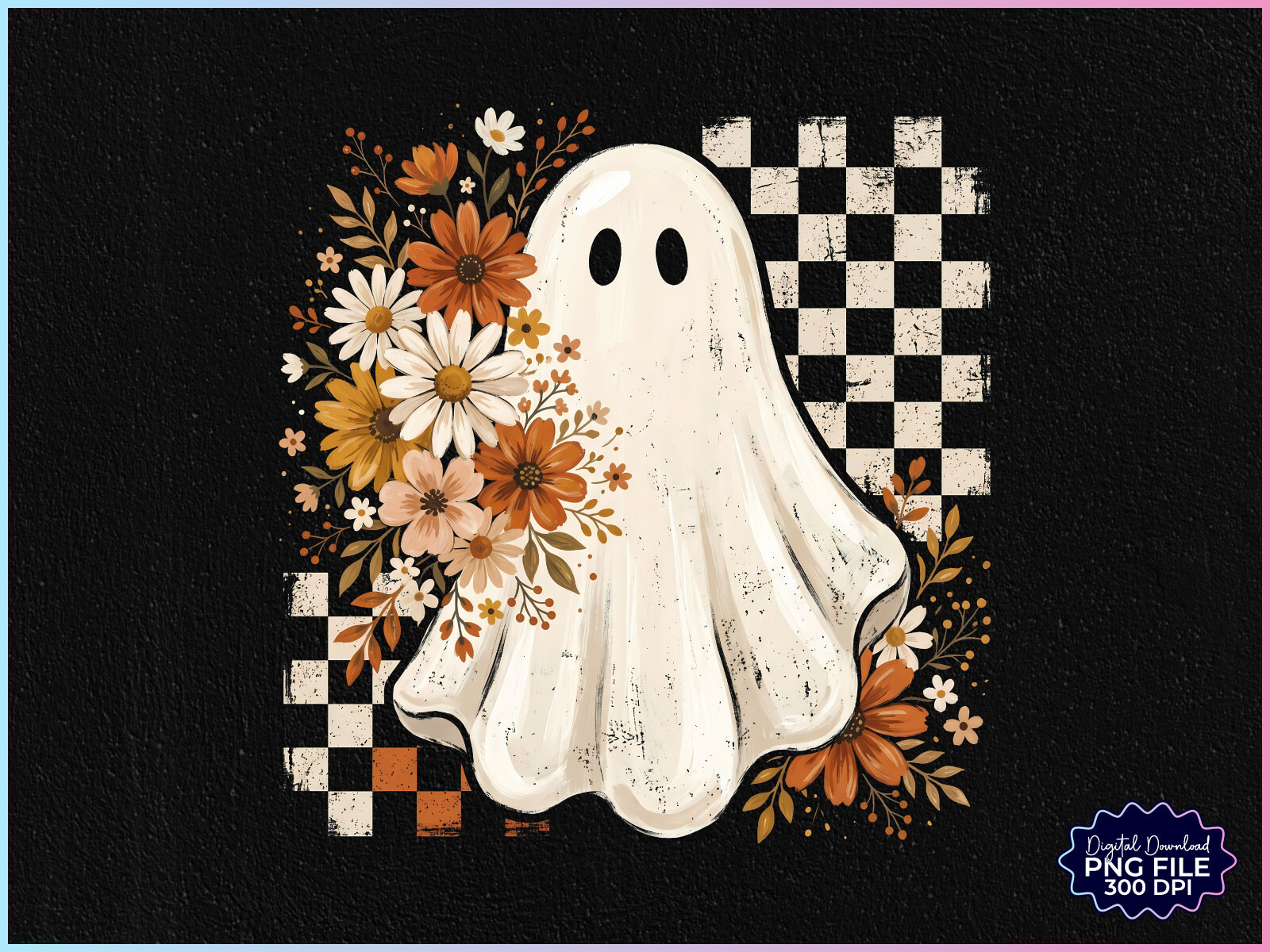 Preppy Floral Ghost Fall Ghost PNG