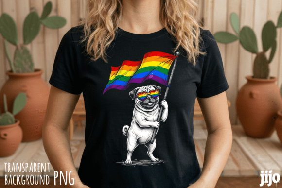 Pug Rainbow Pride Dog PNG sublimation design for Cricut pet shirts tumblers