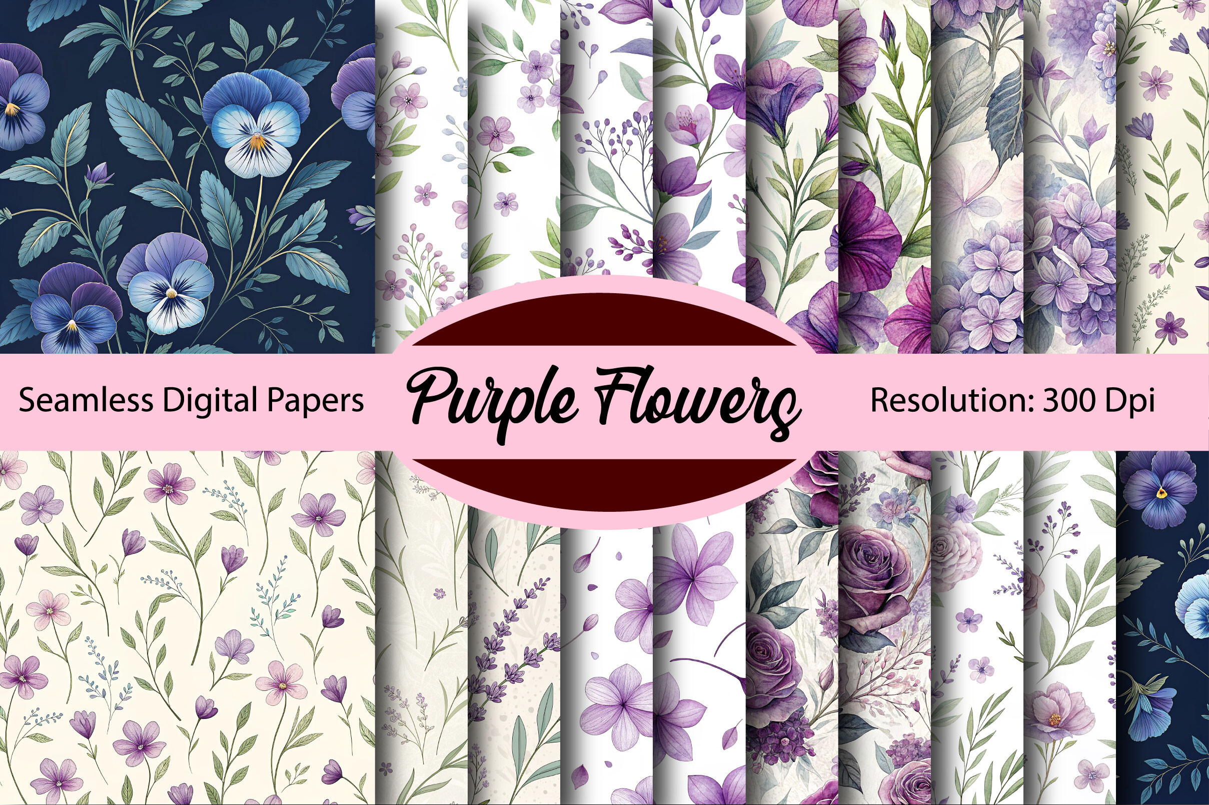 Purple Flowers Seamless Digital Paper Graphic by Colourful · Creative ...