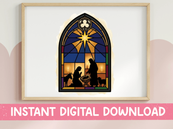 Stained Glass Nativity Scene Window