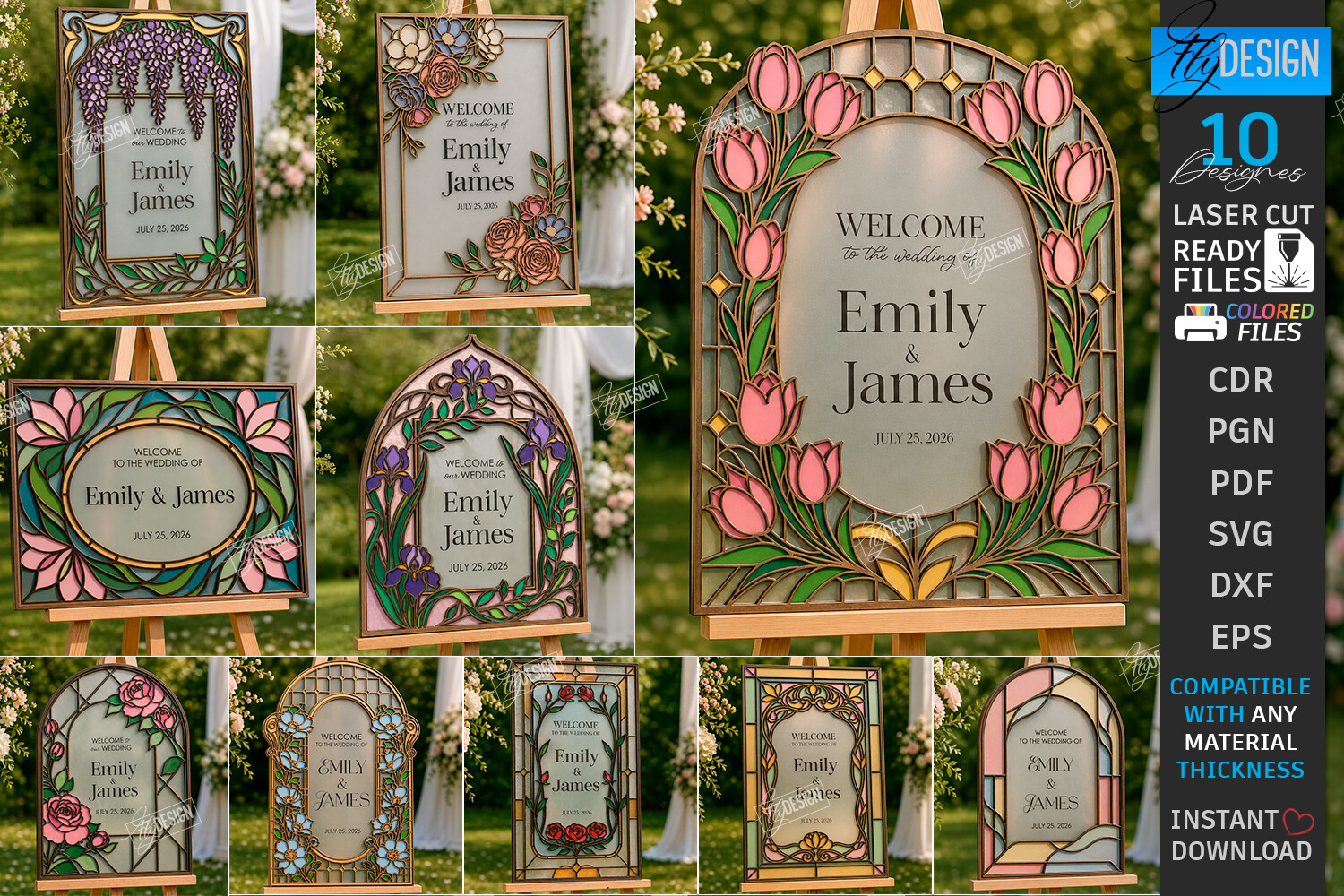 Stained Glass Wedding Welcome Signs Set