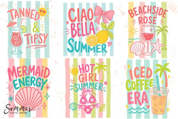 Preview of Summer Vibes Beach Striped Sublimation T-shirt, sticker, and sublimation design