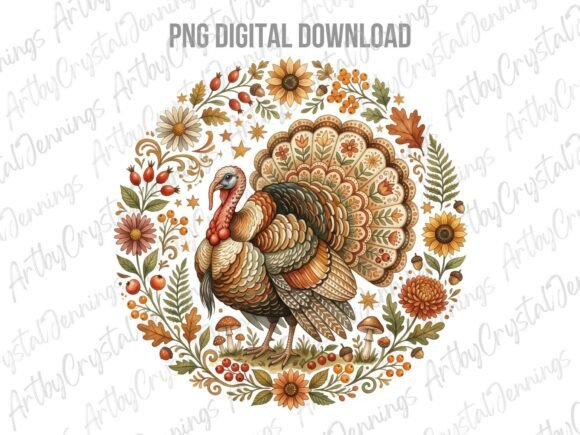 Thanksgiving Fall Folk Art Turkey PNG
