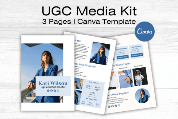 Minimal UGC Canva media kit for creator statistics and services