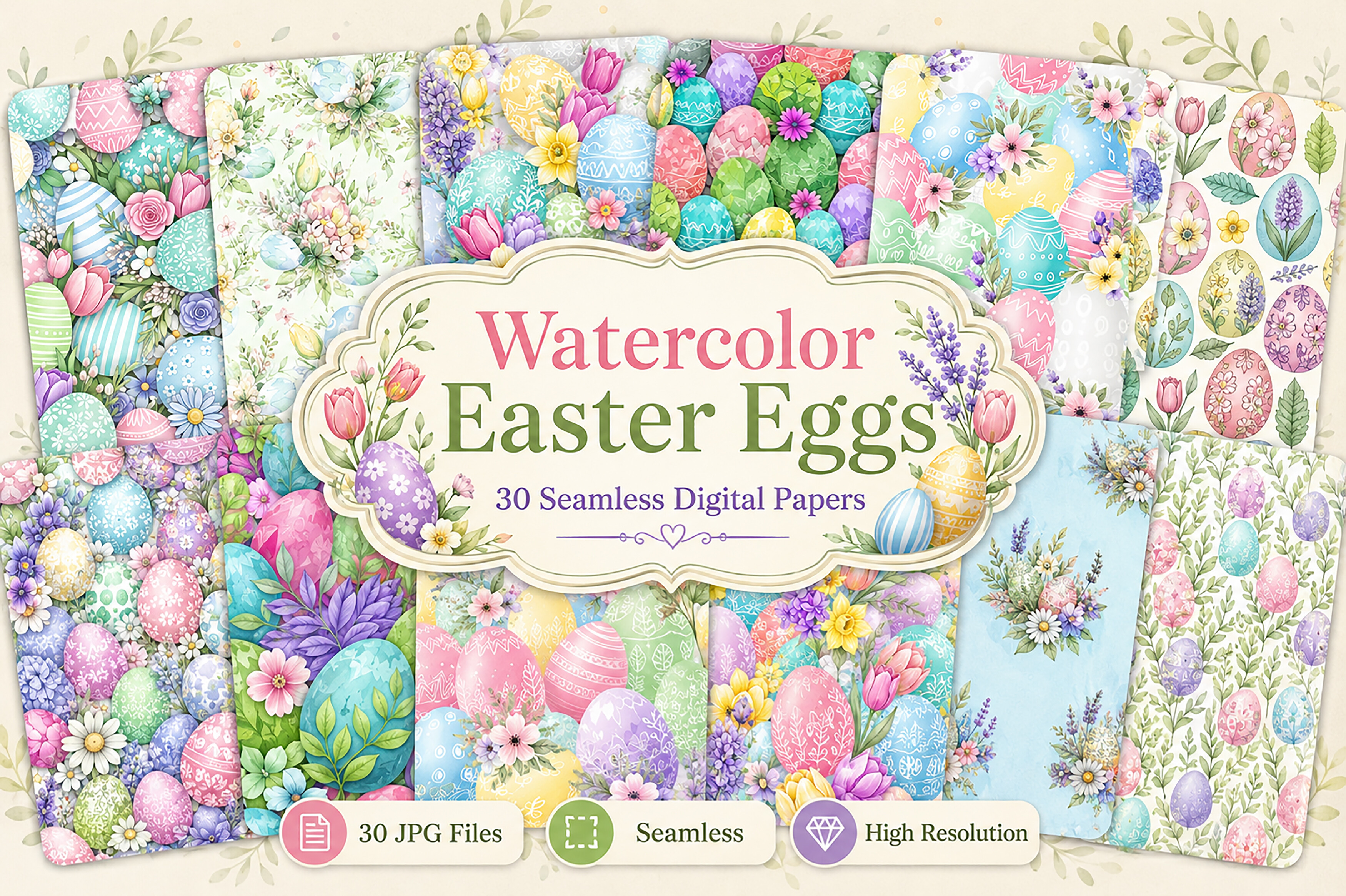 Watercolor Easter Eggs Digital Paper Graphic by Vintage · Creative Fabrica